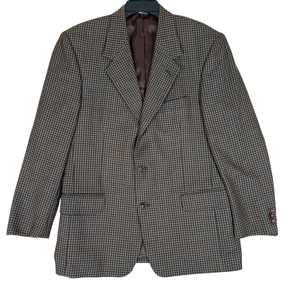 Vito Rufolo Lanificio di Pray Sport Coat 40R Wool Houndstooth Brown Italy MW020